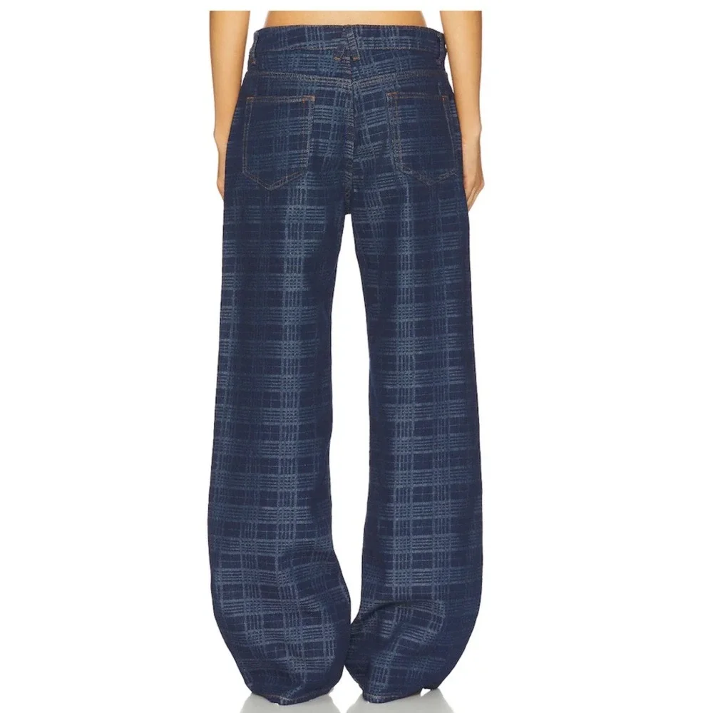 Lioness Top Model Jeans Indigo Plaid Wide‎ Leg High Waisted Denim Pants Small